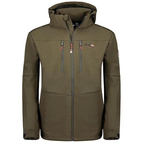 Geographical Norway Timmex Men - Softshelljacke Herren Wasserdicht atmungsaktiv Kapuze - Outdoor Mantel Tactical Widerstandsfähig Windbreaker Jacke - Wandern Ski Winter Frühling (Khaki XL) von Geographical Norway