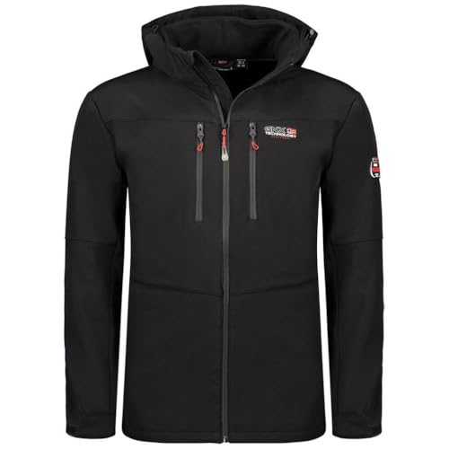 Geographical Norway Timmex Men - Softshelljacke Herren Wasserdicht atmungsaktiv Kapuze - Outdoor Mantel Tactical Widerstandsfähig Windbreaker Jacke - Wandern Ski Winter Frühling (Schwarz L) von Geographical Norway
