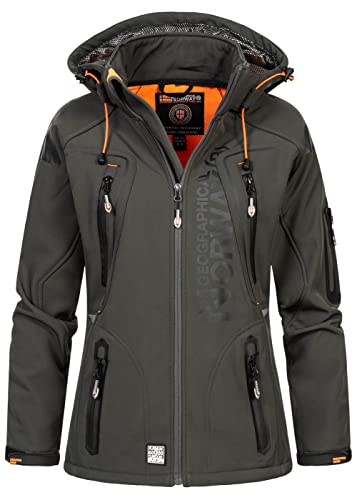Geographical Norway Tislande Lady - Jacke Softshelljacke Damen Kapuzen Frau Wasserdicht - Winddichte Jacke - Regenjacke Aktivitäten Wandern Skifahren Herbst Winter Frühling (Dunkelorange Grau M) von Geographical Norway