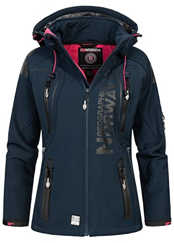 Geographical Norway Tislande Lady - Jacke Softshelljacke Damen Kapuzen Frau Wasserdicht - Winddichte Jacke - Regenjacke Aktivitäten Wandern Skifahren Herbst Winter Frühling (Pinke Navy S) von Geographical Norway