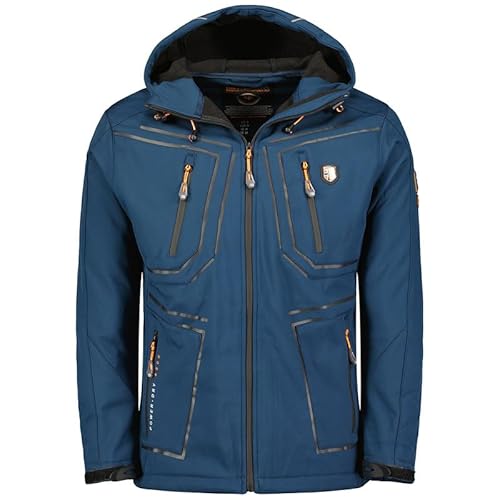 Geographical Norway Topere Men - Softshelljacke Herren Wasserdicht atmungsaktiv Kapuze - Outdoor Mantel Tactical Widerstandsfähig Windbreaker Jacke - Wandern Ski Winter Frühling (Marineblau L) von Geographical Norway