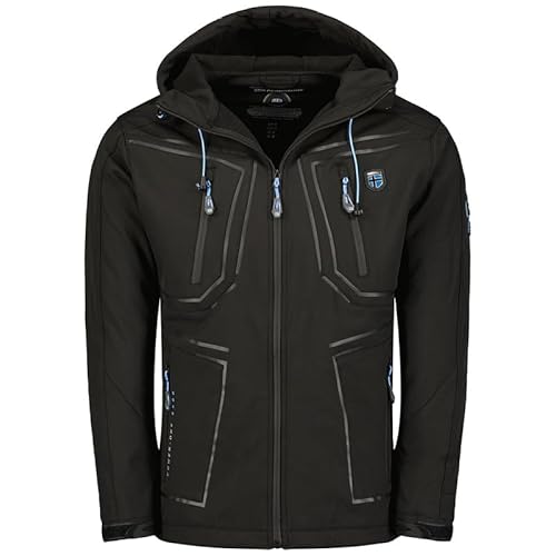 Geographical Norway Topere Men - Softshelljacke Herren Wasserdicht atmungsaktiv Kapuze - Outdoor Mantel Tactical Widerstandsfähig Windbreaker Jacke - Wandern Ski Winter Frühling (Schwarz XXL) von Geographical Norway