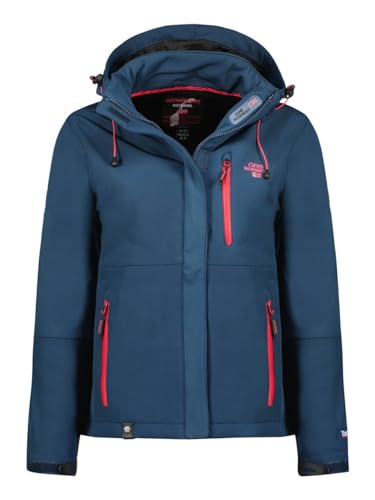 Geographical Norway Touna Lady - Wasserdichte Damen-Softshelljacke - Outdoor-Kapuzenjacke - Winterfeste Windjacke (Marineblau_flash_pink XL Größe 4) von Geographical Norway