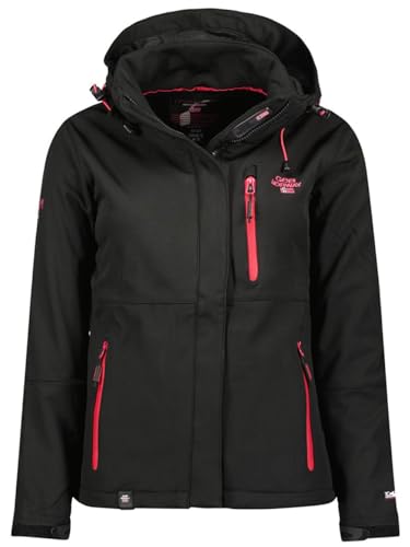 Geographical Norway Touna Lady - Wasserdichte Damen-Softshelljacke - Outdoor-Kapuzenjacke - Winterfeste Windjacke (Schwarz_flash_pink S Größe 1) von Geographical Norway