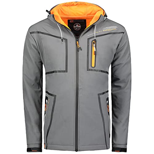 Geographical Norway Truello Men - Herren wasserdichte Softshelljacke - Atmungsaktiver Outdoor-Kapuzenmantel - Tactical Resistant Winter Windbreaker Blouson (Grey_fonce M) von Geographical Norway