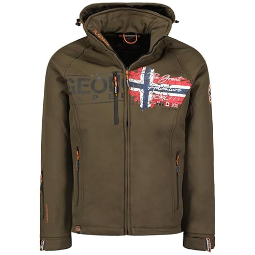 Geographical Norway Trusty Men - Softshelljacke Herren Wasserdicht atmungsaktiv Kapuze - Outdoor Mantel Tactical Widerstandsfähig Windbreaker Jacke - Wandern Ski Winter Frühling (Khaki XL) von Geographical Norway