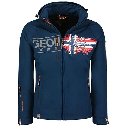 Geographical Norway Trusty Men - Softshelljacke Herren Wasserdicht atmungsaktiv Kapuze - Outdoor Mantel Tactical Widerstandsfähig Windbreaker Jacke - Wandern Ski Winter Frühling (Marineblau M) von Geographical Norway