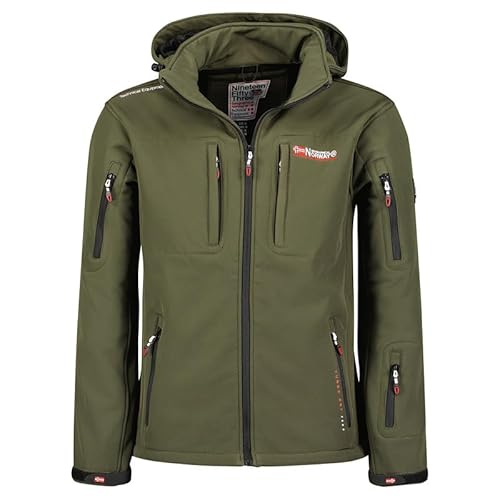 Geographical Norway Tunar Men - Softshelljacke Herren Wasserdicht atmungsaktiv Kapuze - Outdoor Mantel Tactical Widerstandsfähig Windbreaker Jacke - Wandern Ski Winter Frühling (Khaki L) von Geographical Norway