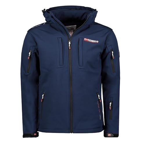 Geographical Norway Tunar Men - Softshelljacke Herren Wasserdicht atmungsaktiv Kapuze - Outdoor Mantel Tactical Widerstandsfähig Windbreaker Jacke - Wandern Ski Winter Frühling (Marineblau L) von Geographical Norway