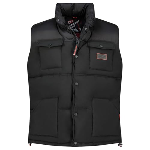 Geographical Norway Vareda Men - Weste Herren Warme Mann Herbst Winter - Warme Manteljacke leicht Kapuze - Daunenjacke Winterjacke kurze Ärmel Polsterung (Schwarz M) von Geographical Norway