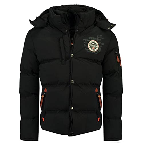 Geographical Norway Verveine Bell Men - Herren Winterjacke - Daunenjacke / Sportjacke Winddicht - Parka / Mantel mit Kapuze - Langarm, Schwarz , S von Geographical Norway