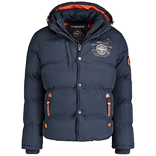 Geographical Norway Verveine Men Distribrands - Warme Kapuzenjacke für Männer - Langarmjacke - Warmer Wintermantel für Männer - Outdoorjacke mit wattiertem Innenfutter (Marineblau S) von Geographical Norway