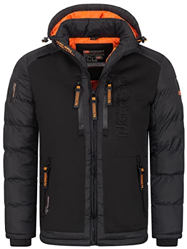 Geographical Norway Herren Winter Jacke Parka Steppjacke Kapuzenjacke Outdoorjacke Warm gesteppt FVS Production H-H, Farbe:Schwarz, Größe:3XL von Geographical Norway