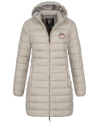 Geographical Norway Winter Jacke Steppjacke Parka Lange Kapuzenjacke Steppmantel Outdoor leicht, Farbe:Beige, Größe:L (40) von Geographical Norway