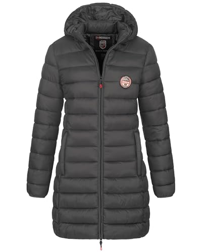 Geographical Norway Winter Jacke Steppjacke Parka Lange Kapuzenjacke Steppmantel Outdoor leicht, Farbe:Dunkelgrau, Größe:M (38) von Geographical Norway