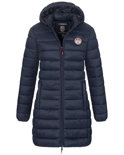 Geographical Norway Winter Jacke Steppjacke Parka Lange Kapuzenjacke Steppmantel Outdoor leicht, Farbe:Navy, Größe:M (38) von Geographical Norway