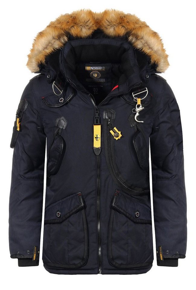 Geographical Norway Winterjacke Herren Multifunktionsparka mit modischem Design in Unifarbe, mit abnehmbarer Kapuze, mit zahlreichen Außentaschen von Geographical Norway