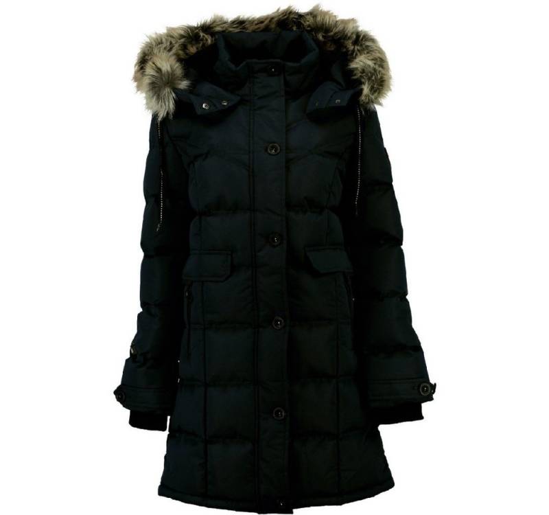 Geographical Norway Winterjacke Damen Outdoor Jacke in Unifarbe, mit abnehmbarer Kapuze, Fellimitat abnehmbar von Geographical Norway