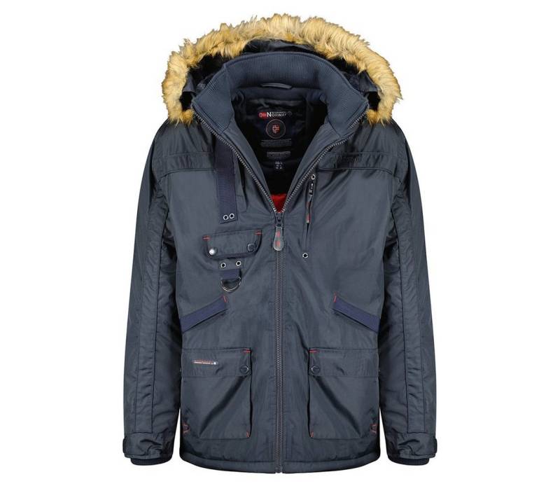 Geographical Norway Winterjacke Herren Parka warm gefüttert in Unifarbe, mit abnehmbarer Kapuze, mit Stehkragen von Geographical Norway