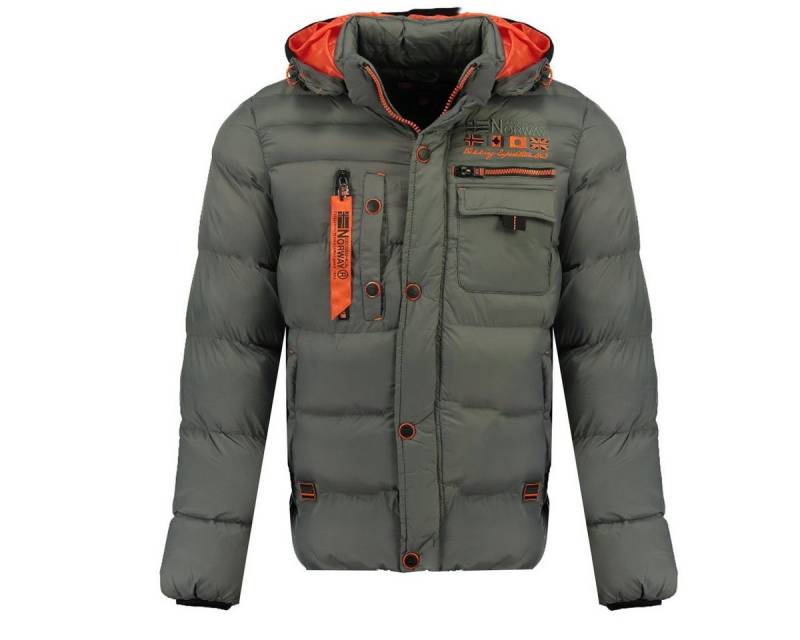 Geographical Norway Winterjacke Herren Steppjacke in Unifarbe, mit abnehmbarer Kapuze, mit Stehkragen von Geographical Norway