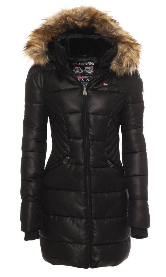 Geographical Norway Winterjacke Damen Outdoor Jacke Steppjacke in Unifarbe, mit abnehmbarer Kapuze von Geographical Norway