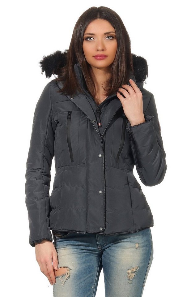 Geographical Norway Winterjacke Outdoor Damen Jacke Slim-Fit in Unifarbe, mit Kapuze mit Stehkragen von Geographical Norway
