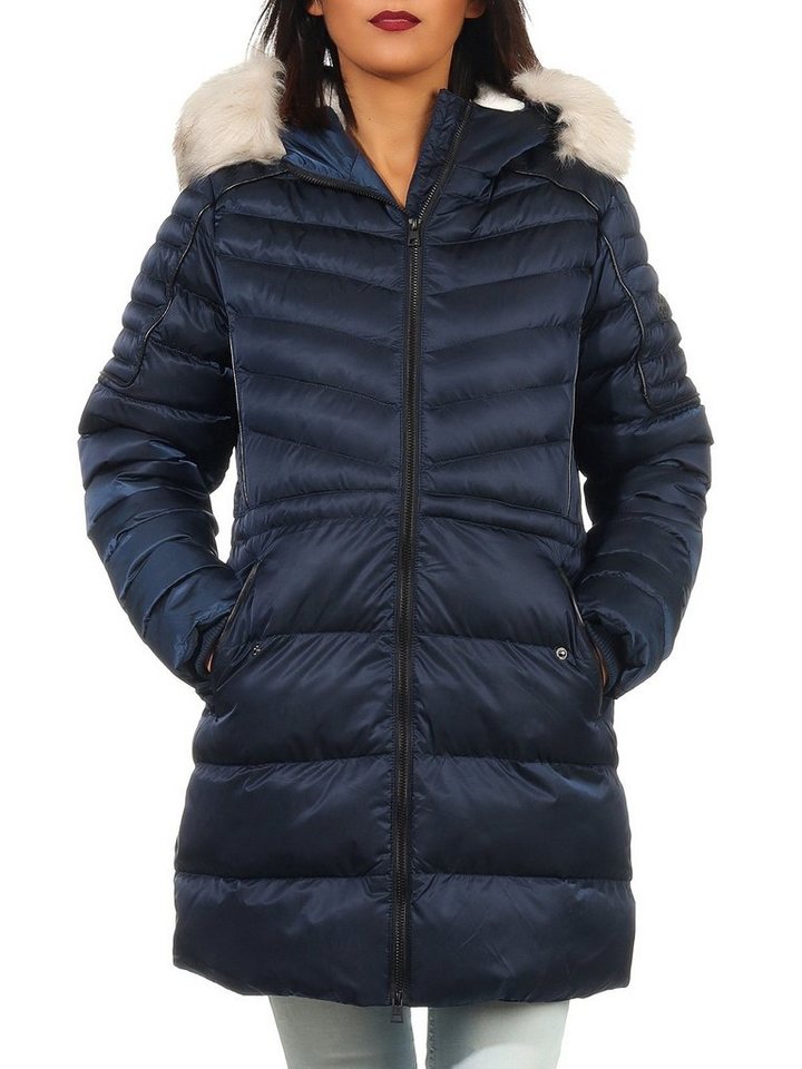 Geographical Norway Winterjacke Damen Outdoor Jacke Steppjacke Konisch geschnitten in Unifarbe, mit flauschiger Kapuze von Geographical Norway