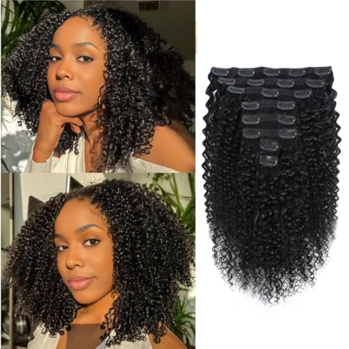 Geogroket Kinky lockige Clip-in-Haarverlängerungen für Damen, 3C 4A, gelockt, Clip-Ins, 120 g/Set, 10 A, brasilianisches Echthaar, 45,7 cm, 8 Stück von Geogroket