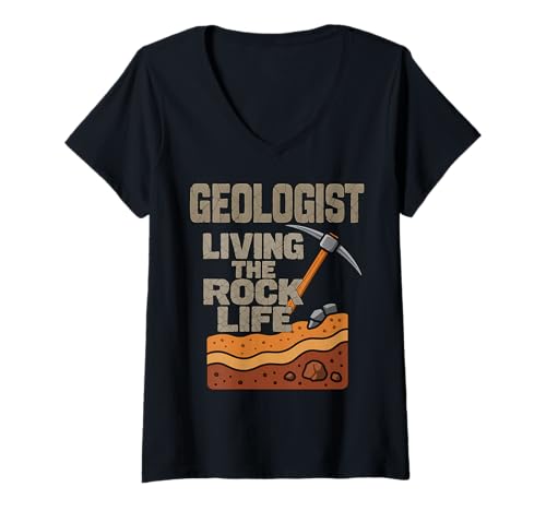 Damen Geologist Living The Rock Life Lustige Sprüche T-Shirt mit V-Ausschnitt Damen Geologist Living The Rock Life Lustige Sprüche T-Shirt mit V-Ausschnitt von Geologie Geologe Geographie Lehrer Schule Geschenk