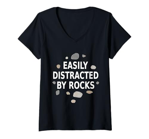Damen Leicht abgelenkt von Rocks Funny Geology Rock Collecting T-Shirt mit V-Ausschnitt Damen Leicht abgelenkt von Rocks Funny Geology Rock Collecting T-Shirt mit V-Ausschnitt von Geologist Rock Collector Geology Men Women Kids