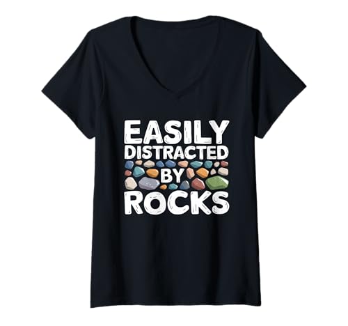 Damen Leicht abgelenkt von Rocks Geologist Geology Rock Collecting T-Shirt mit V-Ausschnitt Damen Leicht abgelenkt von Rocks Geologist Geology Rock Collecting T-Shirt mit V-Ausschnitt von Geologist Rock Collector Gifts For Men Women Kids