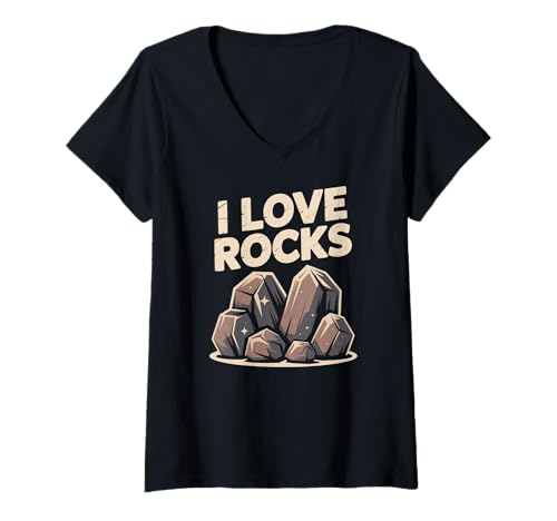 Damen Ich liebe Gesteinsdesign für Geologie-Enthusiasten T-Shirt mit V-Ausschnitt Damen Ich liebe Gesteinsdesign für Geologie-Enthusiasten T-Shirt mit V-Ausschnitt von Geology Enthusiast Crystal Mineral