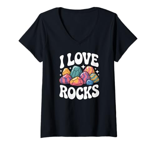 Damen I Love Rocks Buntes Edelstein-Kollektion-Design T-Shirt mit V-Ausschnitt Damen I Love Rocks Buntes Edelstein-Kollektion-Design T-Shirt mit V-Ausschnitt von Geology Enthusiast Gemstone Collectors