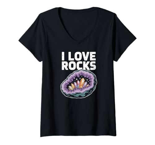 Damen I Love Rocks Geode Kristall Design T-Shirt mit V-Ausschnitt Damen I Love Rocks Geode Kristall Design T-Shirt mit V-Ausschnitt von Geology Enthusiast Mineral Collector Crystals