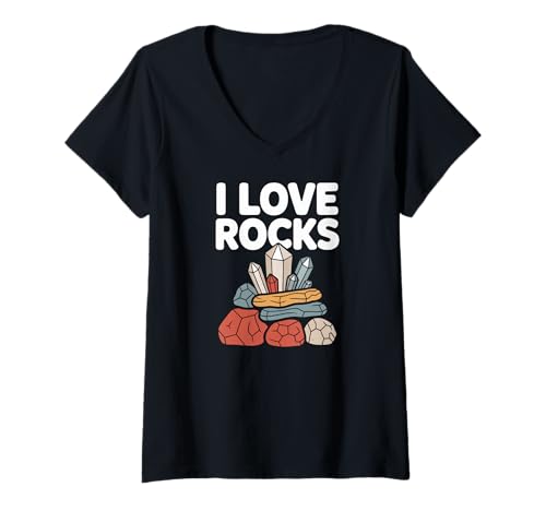 Damen I Love Rocks Edelstein-Kristall-Sammler T-Shirt mit V-Ausschnitt Damen I Love Rocks Edelstein-Kristall-Sammler T-Shirt mit V-Ausschnitt von Geology Enthusiast Mineral Collectors