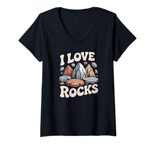 Damen Ich liebe Rocks Mineral Geology Collection T-Shirt mit V-Ausschnitt von Geology Enthusiast Mineral Collectors