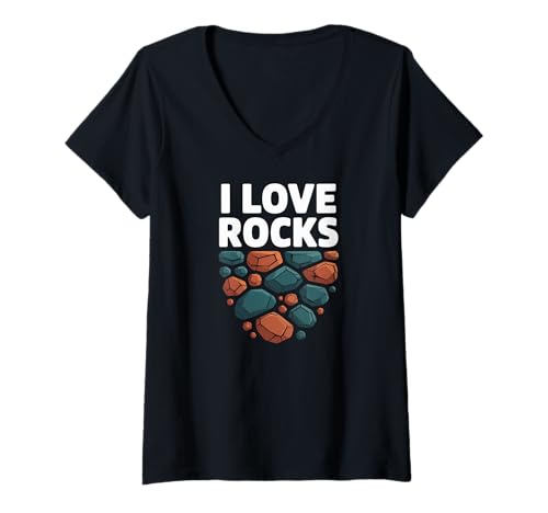 Damen Ich liebe Gesteinsdesign für Geologie-Enthusiasten T-Shirt mit V-Ausschnitt Damen Ich liebe Gesteinsdesign für Geologie-Enthusiasten T-Shirt mit V-Ausschnitt von Geology Enthusiast Rock Collector Nature Lover