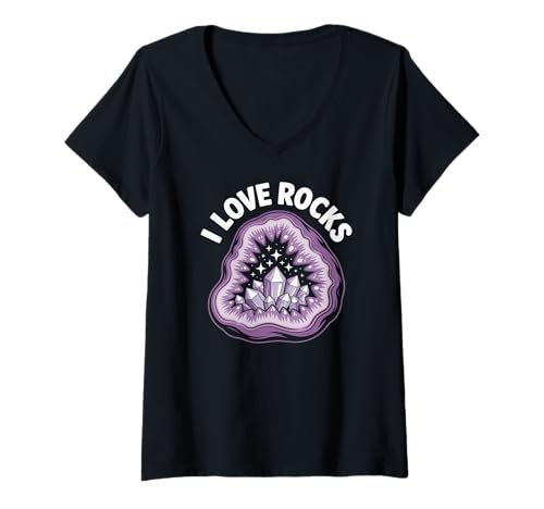 Damen I Love Rocks Geode Kristall Design T-Shirt mit V-Ausschnitt Damen I Love Rocks Geode Kristall Design T-Shirt mit V-Ausschnitt von Geology Enthusiasts Rock Collectors
