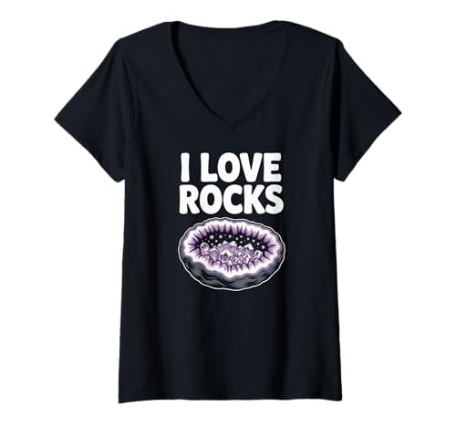 Damen Ich liebe Rocks Geode Amethyst-Design T-Shirt mit V-Ausschnitt Damen Ich liebe Rocks Geode Amethyst-Design T-Shirt mit V-Ausschnitt von Geology Enthusiasts Rock Collectors