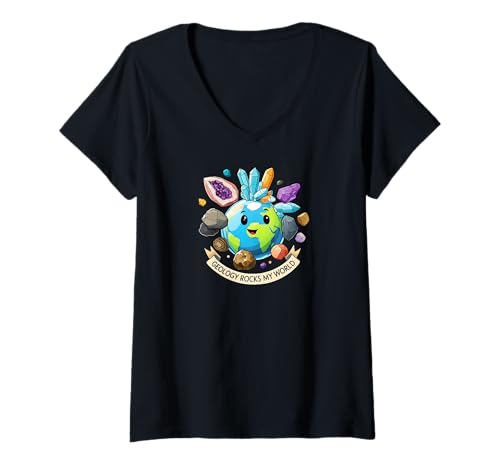 Damen Geology Rocks My World Cute Earth Crystals Science Lover T-Shirt mit V-Ausschnitt Damen Geology Rocks My World Cute Earth Crystals Science Lover T-Shirt mit V-Ausschnitt von Geology Rock & Crystal Lover Designs