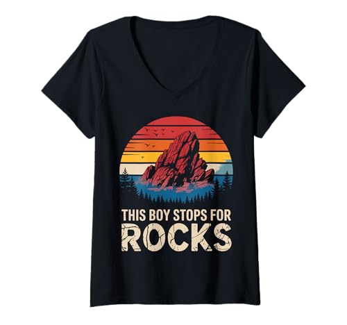 Damen Geology This Boy Stops for Rocks Geologe Rock Collector T-Shirt mit V-Ausschnitt von Geology Rocks Expert Geologist Rock Collector
