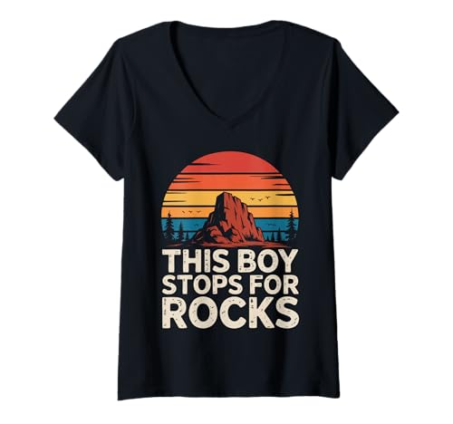 Damen Geology This Boy Stops for Rocks Geologe Rock Collector T-Shirt mit V-Ausschnitt von Geology Rocks Expert Geologist Rock Collector
