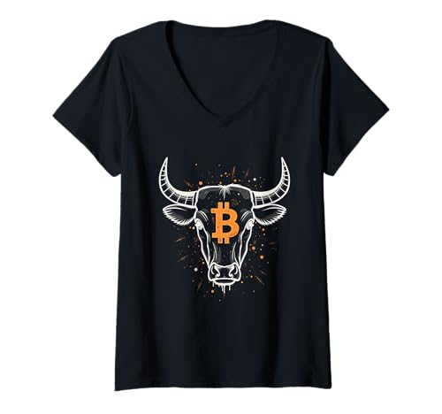 Damen Bitcoin Geometric Bull Logo HODL Investor Trader BTC T-Shirt mit V-Ausschnitt Damen Bitcoin Geometric Bull Logo HODL Investor Trader BTC T-Shirt mit V-Ausschnitt von Geometric Bull and Bear Bitcoin Lover Shop