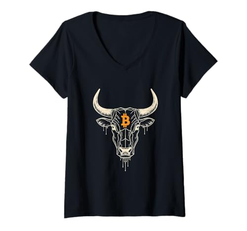 Damen Bitcoin Geometric Bull Logo HODL Investor Trader BTC T-Shirt mit V-Ausschnitt Damen Bitcoin Geometric Bull Logo HODL Investor Trader BTC T-Shirt mit V-Ausschnitt von Geometric Bull and Bear Bitcoin Lover Shop