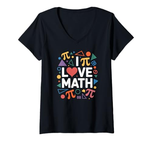 Damen I Love Math Bunte geometrische Pi-Symbole T-Shirt mit V-Ausschnitt Damen I Love Math Bunte geometrische Pi-Symbole T-Shirt mit V-Ausschnitt von Geometric Symbols Enthusiast Colorful Math