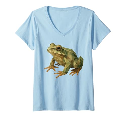 Damen Low Poly Cottagecore Frosch Geometrische Tierwelt T-Shirt mit V-Ausschnitt Damen Low Poly Cottagecore Frosch Geometrische Tierwelt T-Shirt mit V-Ausschnitt von Geometric Toad Polygon Triangle Low Poly Design