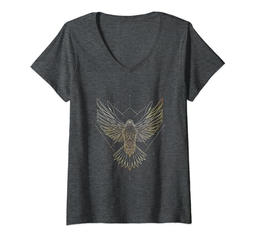Damen Geometrischer Adler T-Shirt mit V-Ausschnitt von Geometrische Adler Geschenkartikel