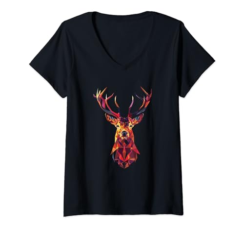 Damen Geometrische Hirsche T-Shirt mit V-Ausschnitt Damen Geometrische Hirsche T-Shirt mit V-Ausschnitt von Geometrische Hirsche Geschenkartikel