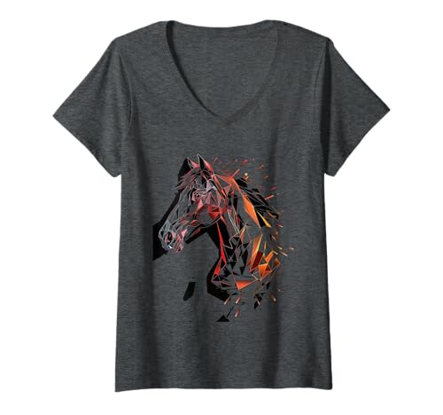 Damen Geometrisches Pferd T-Shirt mit V-Ausschnitt Damen Geometrisches Pferd T-Shirt mit V-Ausschnitt von Geometrisches Pferd Geschenk Kleidung