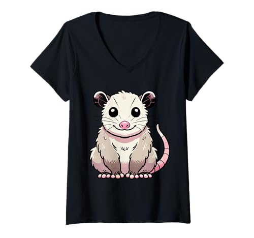 Damen Kawaii Opossum - Süßes lächelndes Opossum mit rosa Nase und Schwanz T-Shirt mit V-Ausschnitt Damen Kawaii Opossum - Süßes lächelndes Opossum mit rosa Nase und Schwanz T-Shirt mit V-Ausschnitt von Geonetiqué Designs